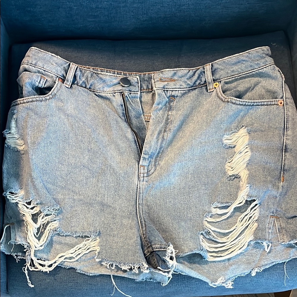 ASOS Blue Jean Shorts Distressed Casual